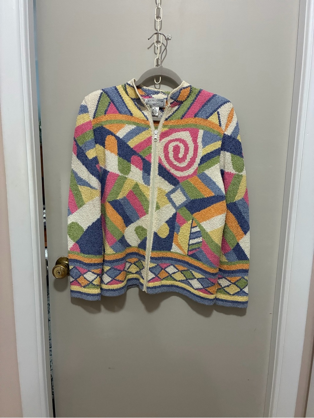 Vintage South Cotton Full Zip Geometric Cardigan